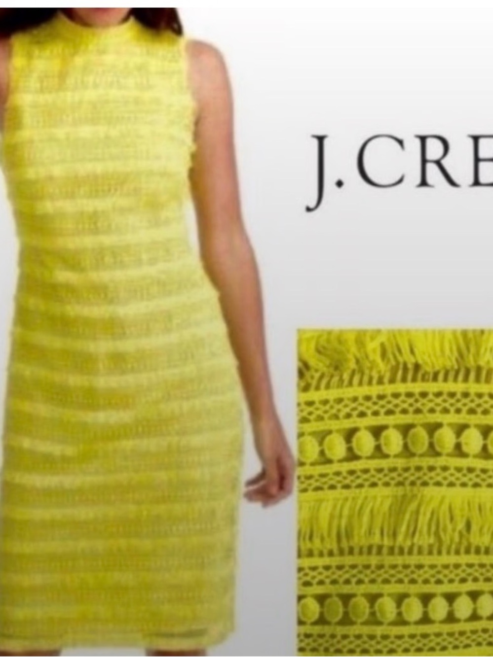 J. Crew Bright Yellow Sleeveless Dress size 2 ruffles crochet fringe beautiful